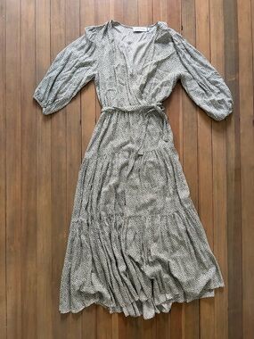 Printed Wrap Maxi Dress in Olive Green
